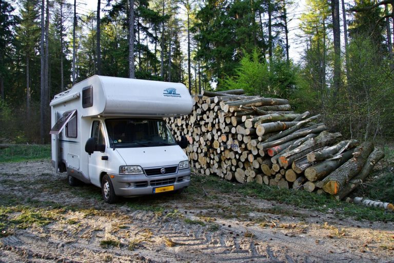 Camper naast houtstapel wildkamperen Camper Deluxe